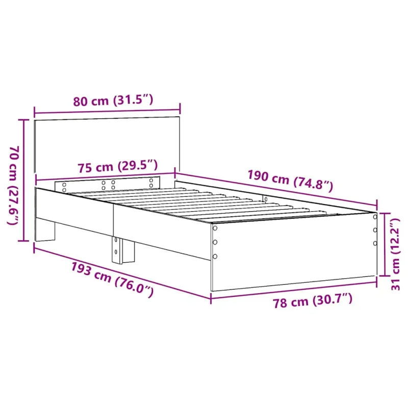 Lovos rėmas Senas medis 75 x 190 cm Apdirbta mediena