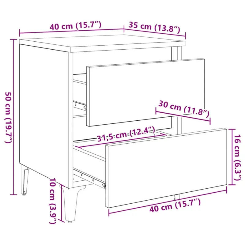 Šalia lovos spintelė 2 pcs juoda ąžuolo 40 x 35 x 50 cm