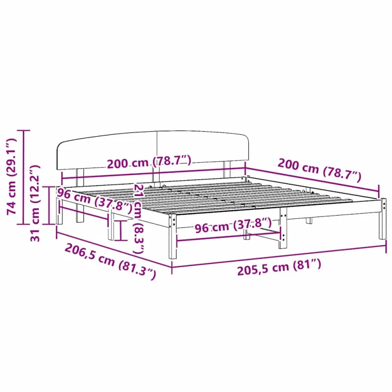 Lovos rėmas Natūrali 200 x 200 cm Kietos pušies mediena