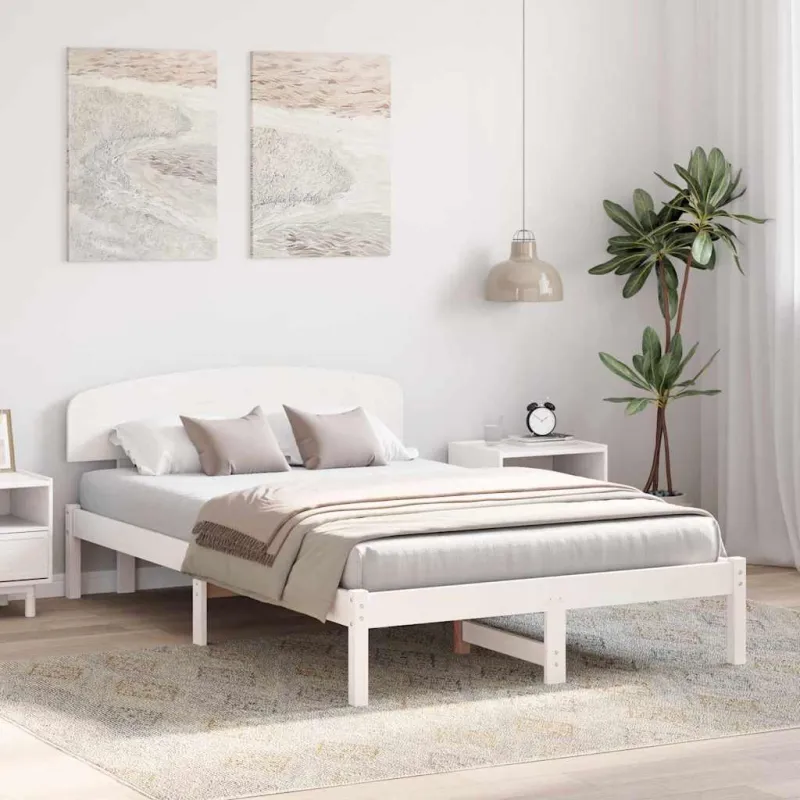 Lovos rėmas Balta 135 x 190 cm Kietos pušies mediena