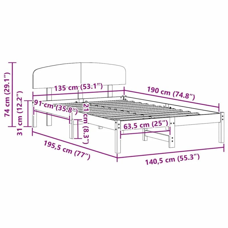 Lovos rėmas Vaško ruda 135 x 190 cm Kietos pušies mediena