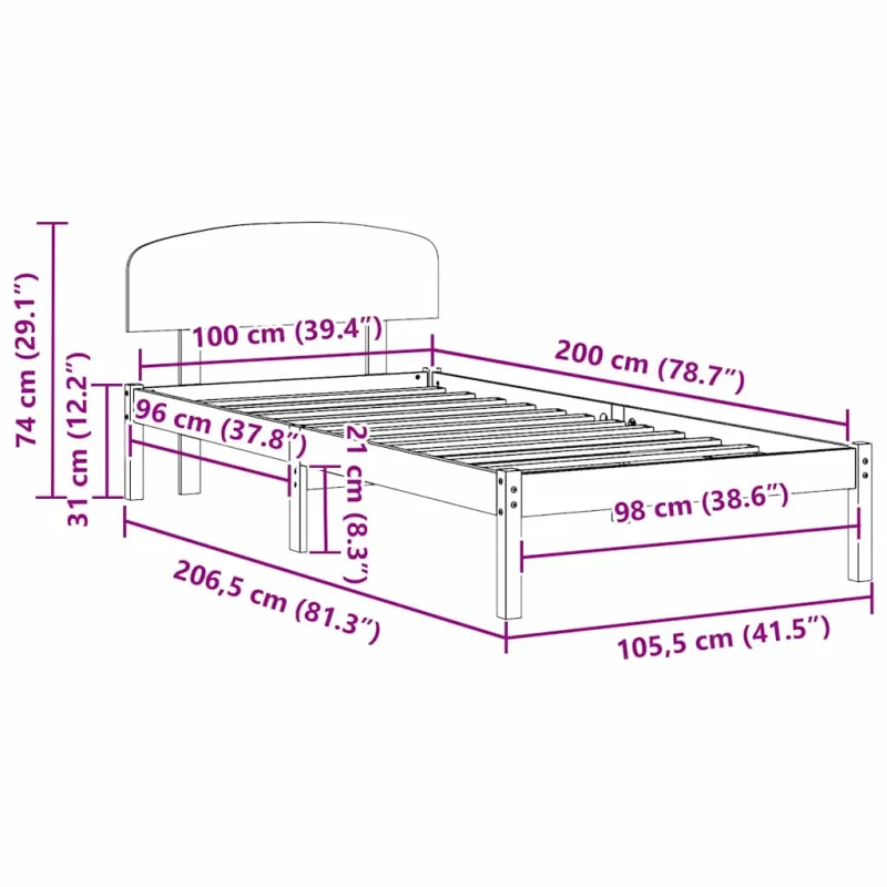Lovos rėmas Balta 100 x 200 cm Kietos pušies mediena