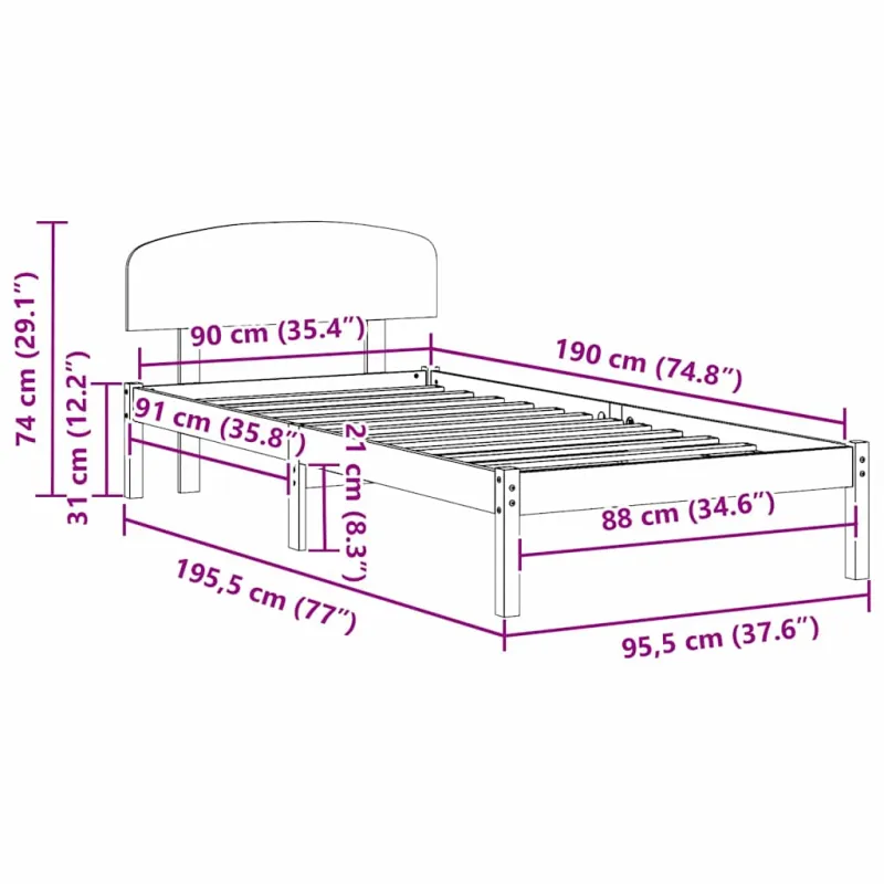 Lovos rėmas Vaško ruda 90 x 190 cm Kietos pušies mediena