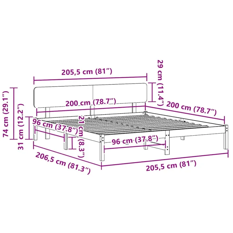 Lovos rėmas Balta 200 x 200 cm Kietos pušies mediena