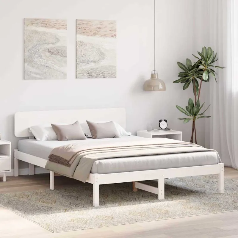 Lovos rėmas Balta 160 x 200 cm Kietos pušies mediena