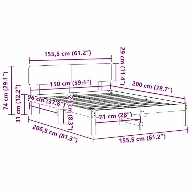 Lovos rėmas Vaško ruda 150 x 200 cm Kietos pušies mediena