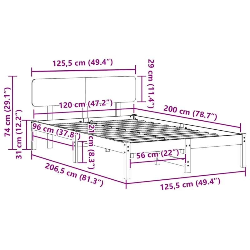 Lovos rėmas Natūrali 120 x 200 cm Kietos pušies mediena