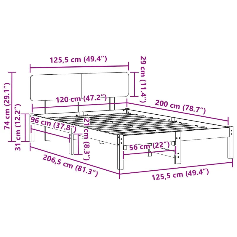 Lovos rėmas Vaško ruda 120 x 200 cm Kietos pušies mediena