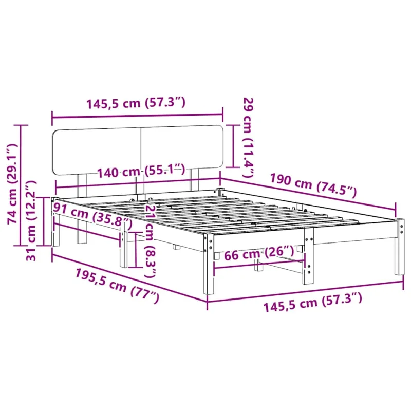 Lovos rėmas Natūrali 140 x 190 cm Kietos pušies mediena