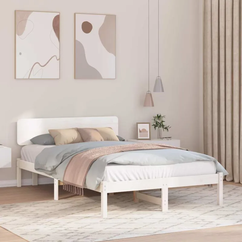 Lovos rėmas Balta 135 x 190 cm Kietos pušies mediena