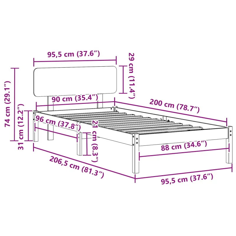 Lovos rėmas Vaško ruda 90 x 200 cm Kietos pušies mediena