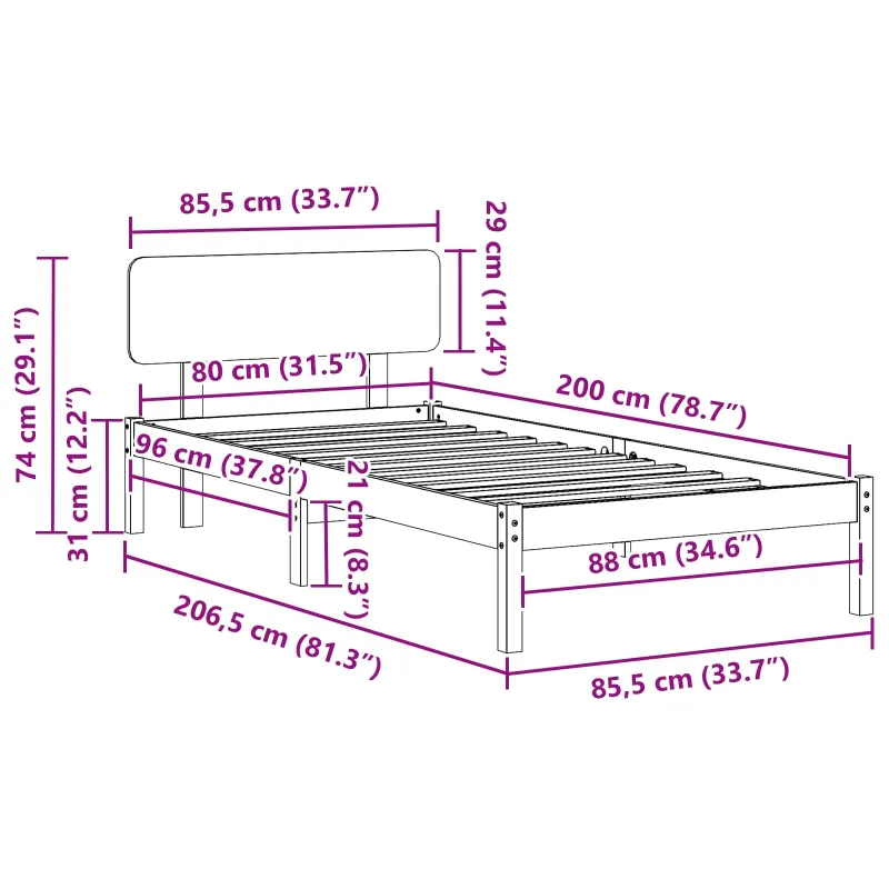 Lovos rėmas Natūrali 80 x 200 cm Kietos pušies mediena