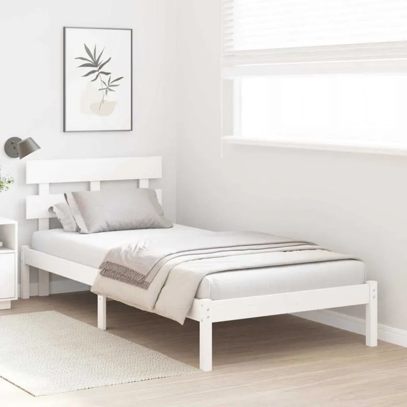 Lovos rėmas Balta 90 x 190 cm Pušies medienos masyvas