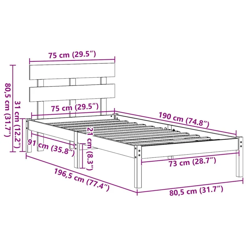 Lovos rėmas Ruda 75 x 190 cm Pušies medienos masyvas