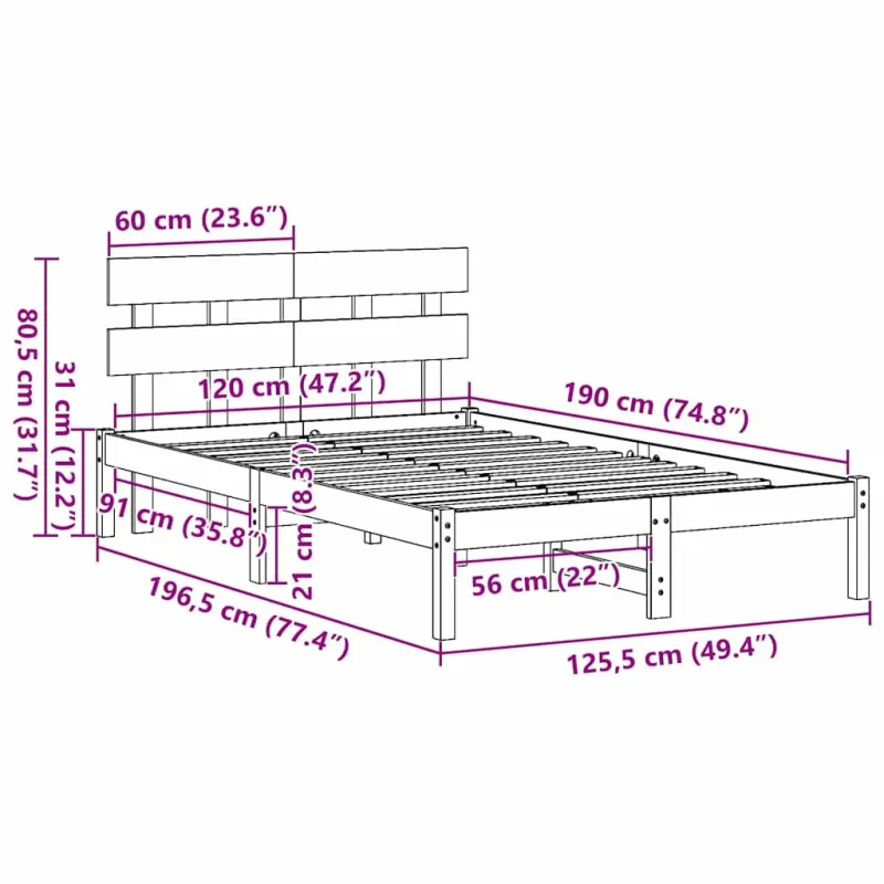 Lovos rėmas Ruda 120 x 190 cm Pušies medienos masyvas