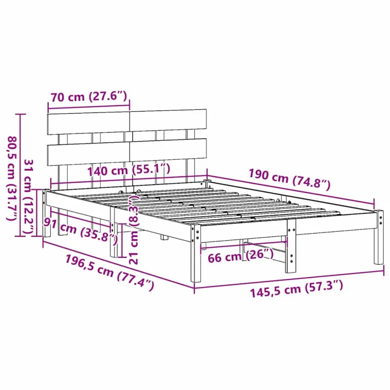 Lovos rėmas Balta 140 x 190 cm Pušies medienos masyvas