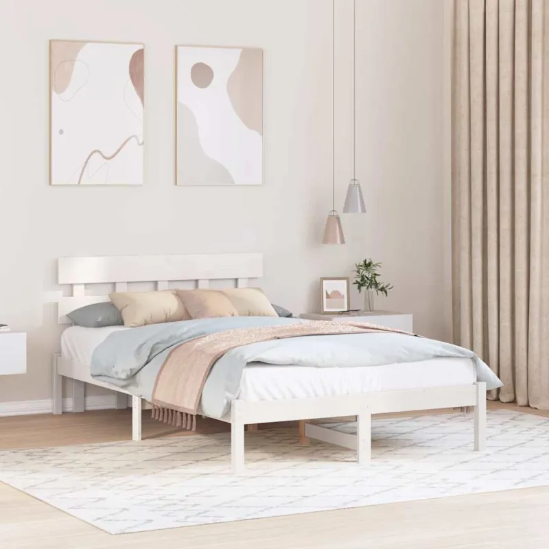 Lovos rėmas Balta 135 x 190 cm Pušies medienos masyvas