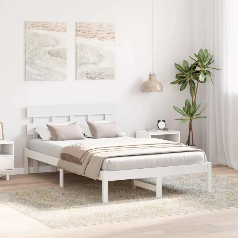 Lovos rėmas Balta 135 x 190 cm Pušies medienos masyvas
