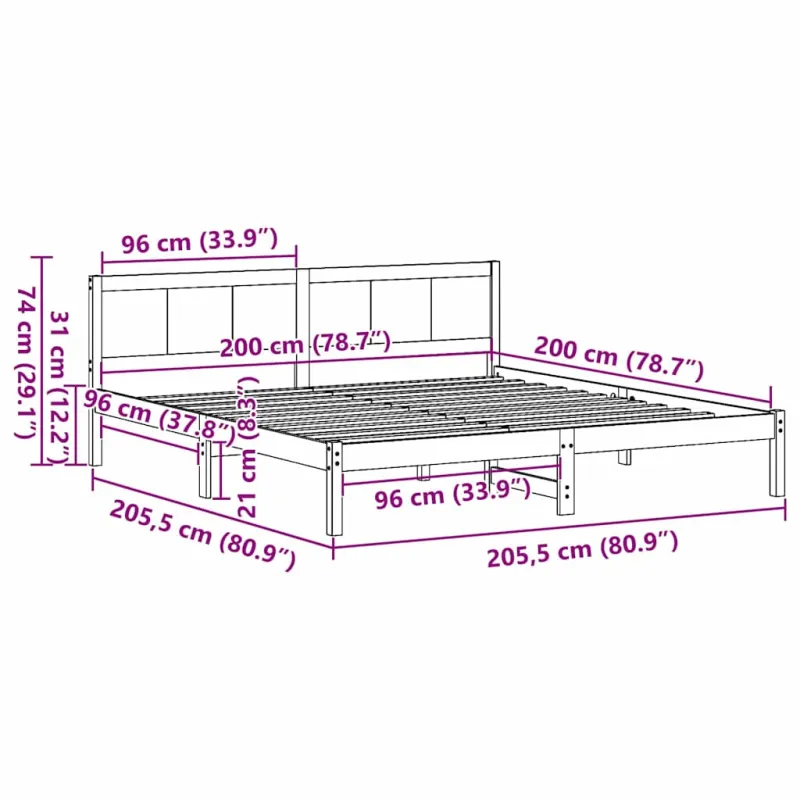 Lovos rėmas Ruda 200 x 200 cm Pušies medienos masyvas