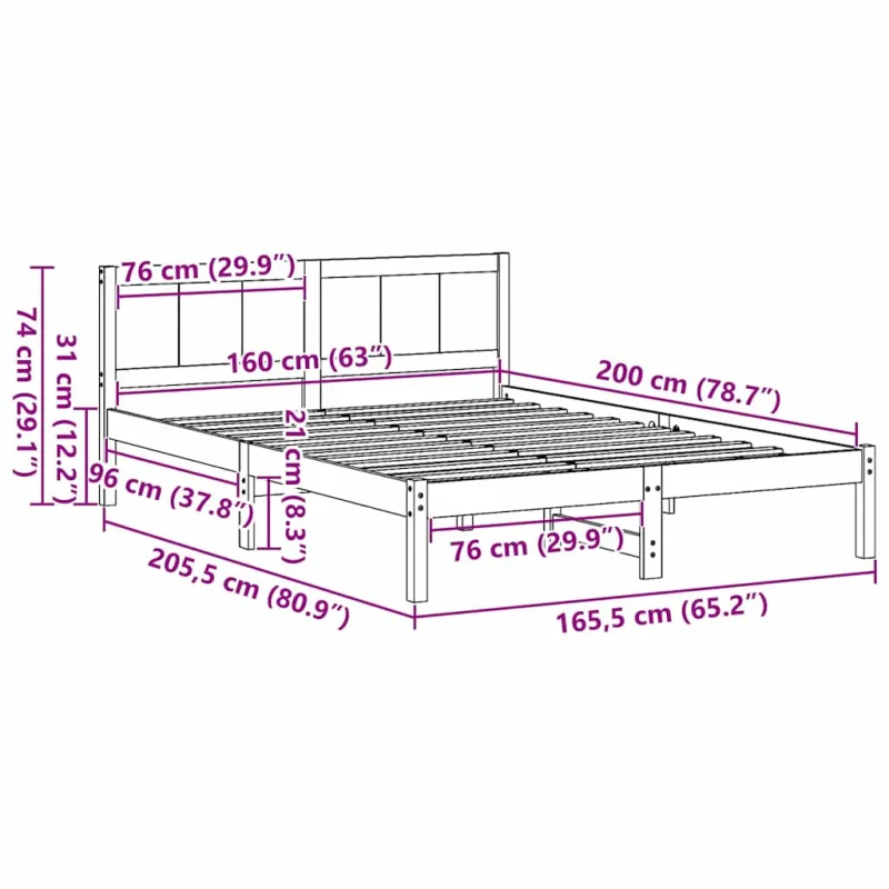 Lovos rėmas Ruda 160 x 200 cm Pušies medienos masyvas