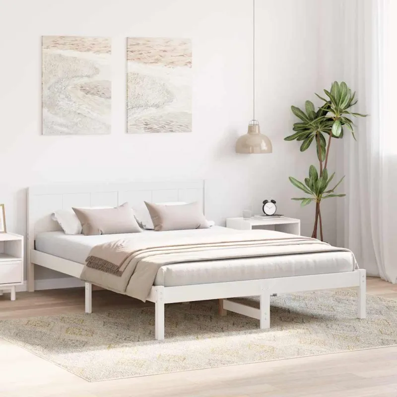 Lovos rėmas Balta 160 x 200 cm Pušies medienos masyvas