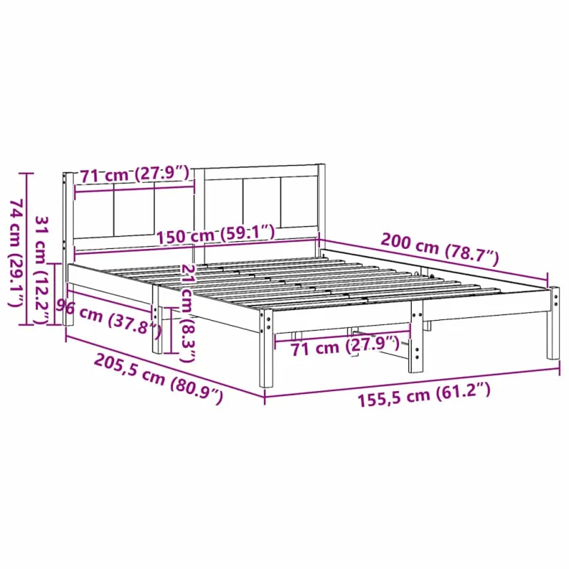 Lovos rėmas Ruda 150 x 200 cm Pušies medienos masyvas