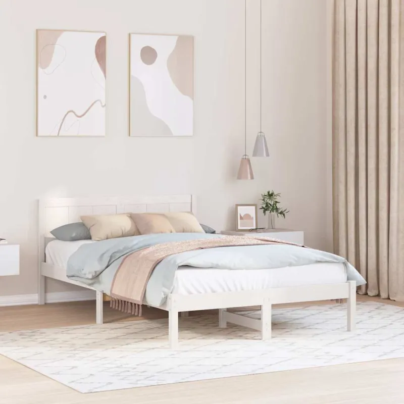 Lovos rėmas Balta 135 x 190 cm Pušies medienos masyvas