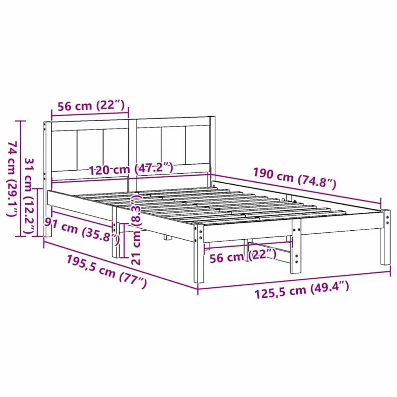 Lovos rėmas Balta 120 x 190 cm Pušies medienos masyvas