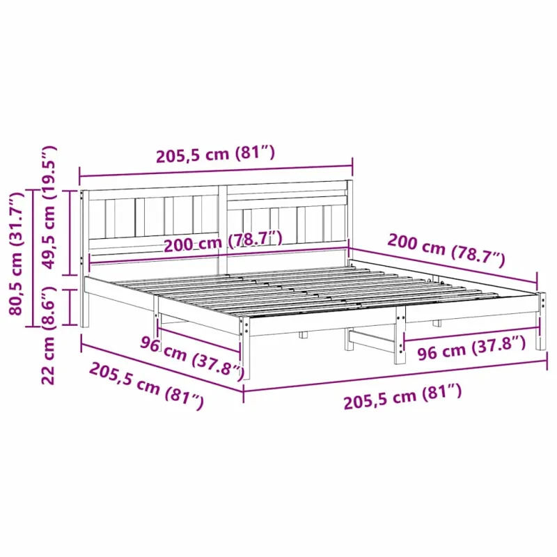 Lovos rėmas Balta 200 x 200 cm Kietos pušies mediena