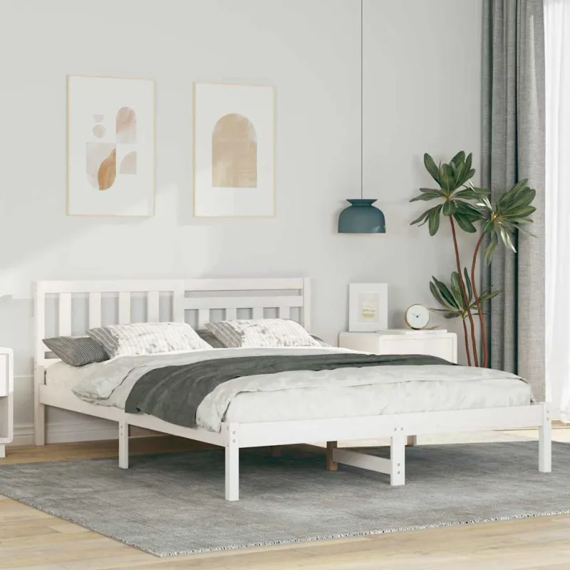 Lovos rėmas Balta 150 x 200 cm Kietos pušies mediena