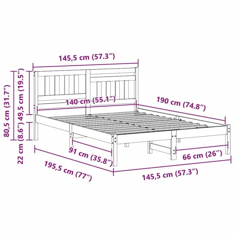 Lovos rėmas Balta 140 x 190 cm Kietos pušies mediena