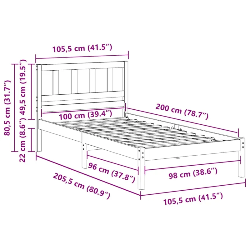 Lovos rėmas Ruda 100 x 200 cm Kietos pušies mediena