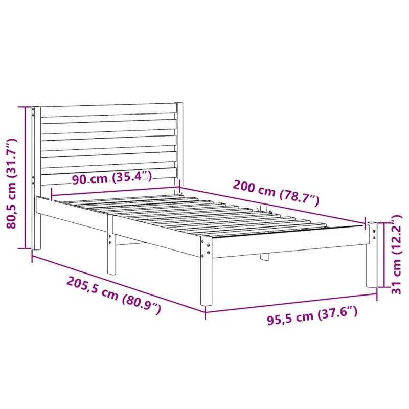 Lovos rėmas Ruda 90 x 200 cm Kietos pušies mediena