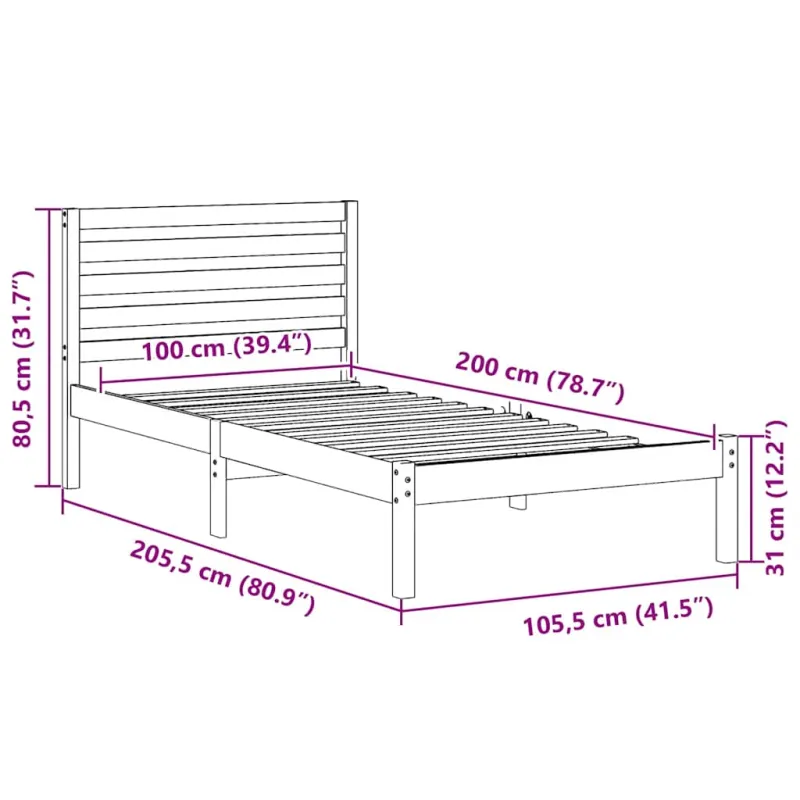 Lovos rėmas Balta 75 x 190 cm Kietos pušies mediena