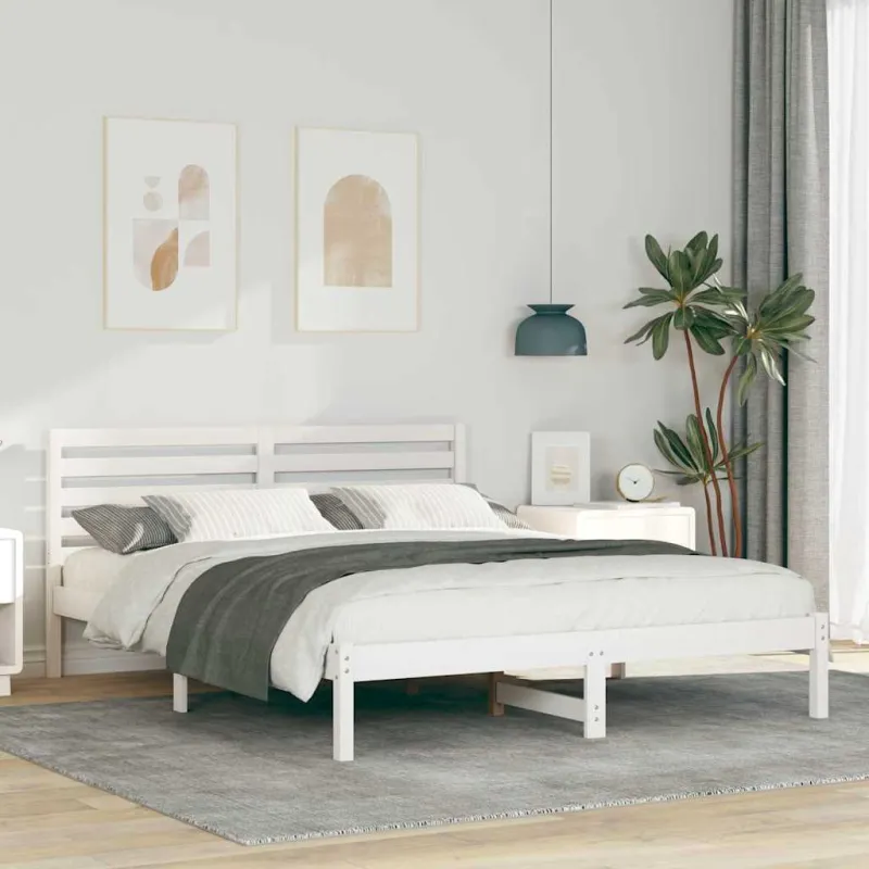 Lovos rėmas Balta 160 x 200 cm Kietos pušies mediena