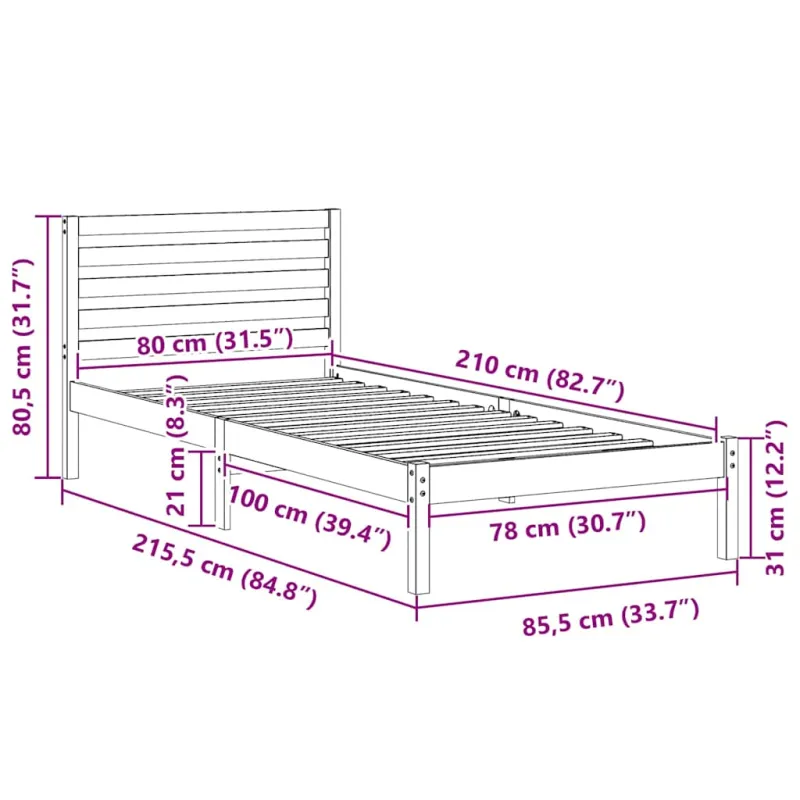 Lovos rėmas Ruda 80 x 210 cm Kietos pušies mediena