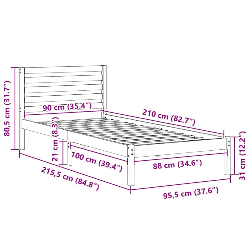 Lovos rėmas Vaško ruda 90 x 210 cm Kietos pušies mediena