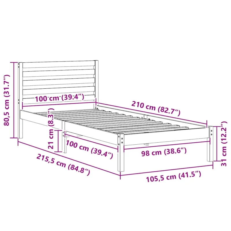 Lovos rėmas Vaško ruda 100 x 210 cm Kietos pušies mediena