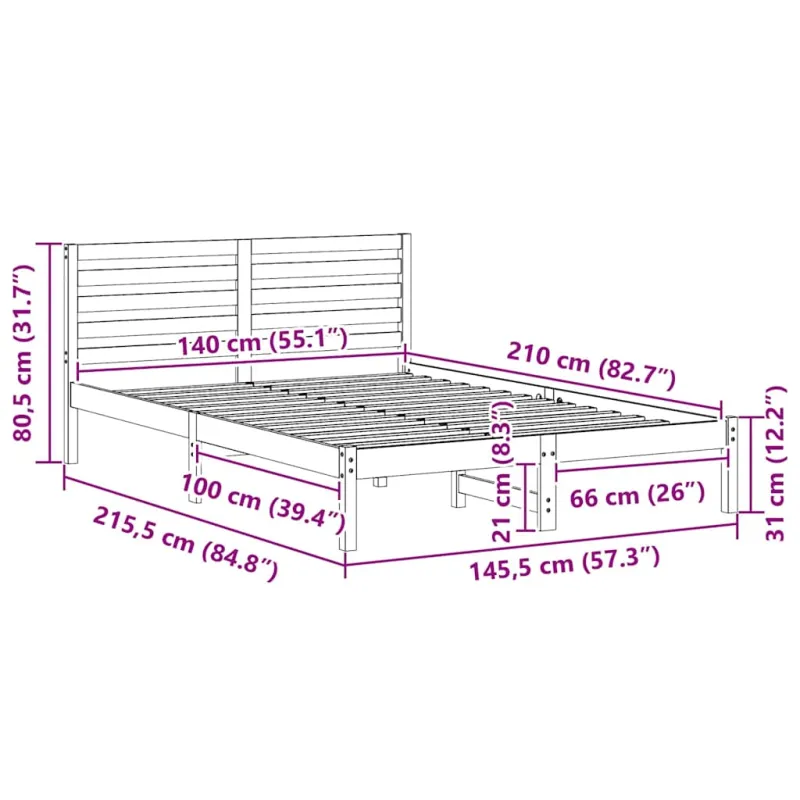 Lovos rėmas Ruda 140 x 210 cm Kietos pušies mediena