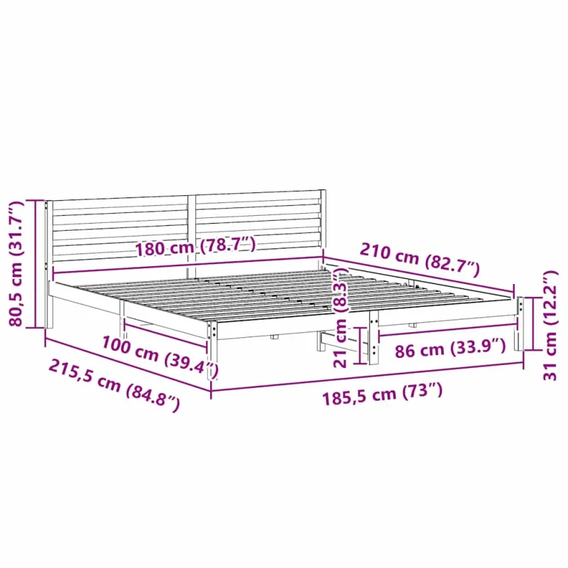 Lovos rėmas Balta 180 x 210 cm Kietos pušies mediena