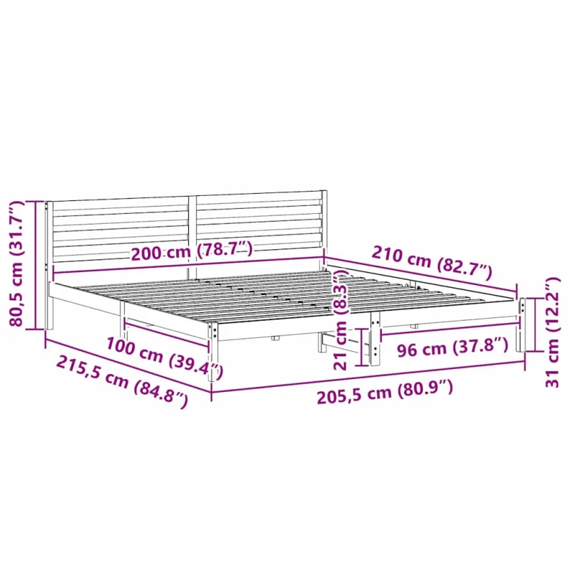 Lovos rėmas Balta 200 x 210 cm Kietos pušies mediena