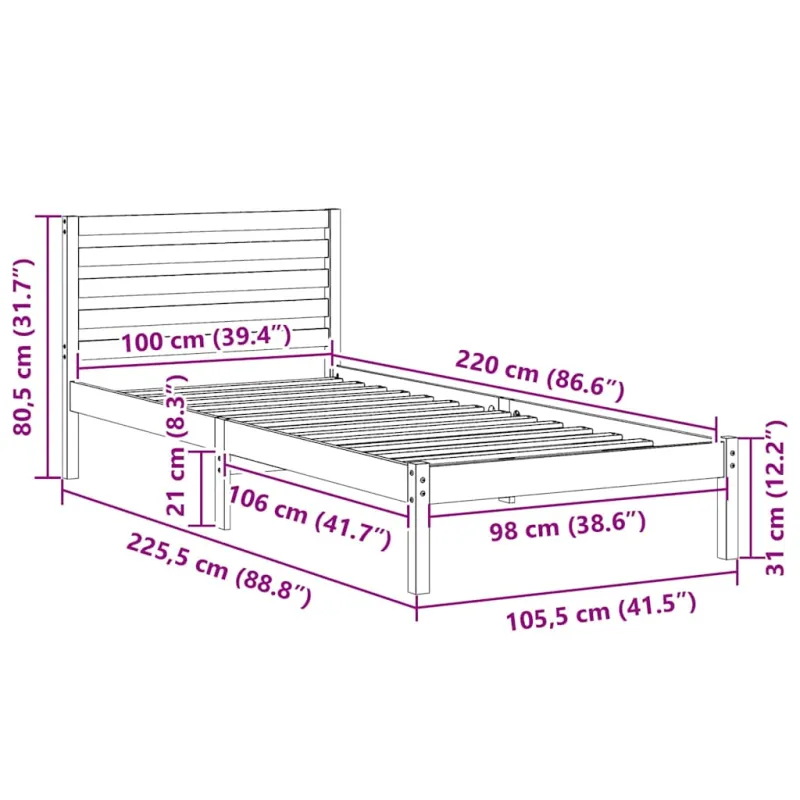 Lovos rėmas Vaško ruda 100 x 220 cm Kietos pušies mediena