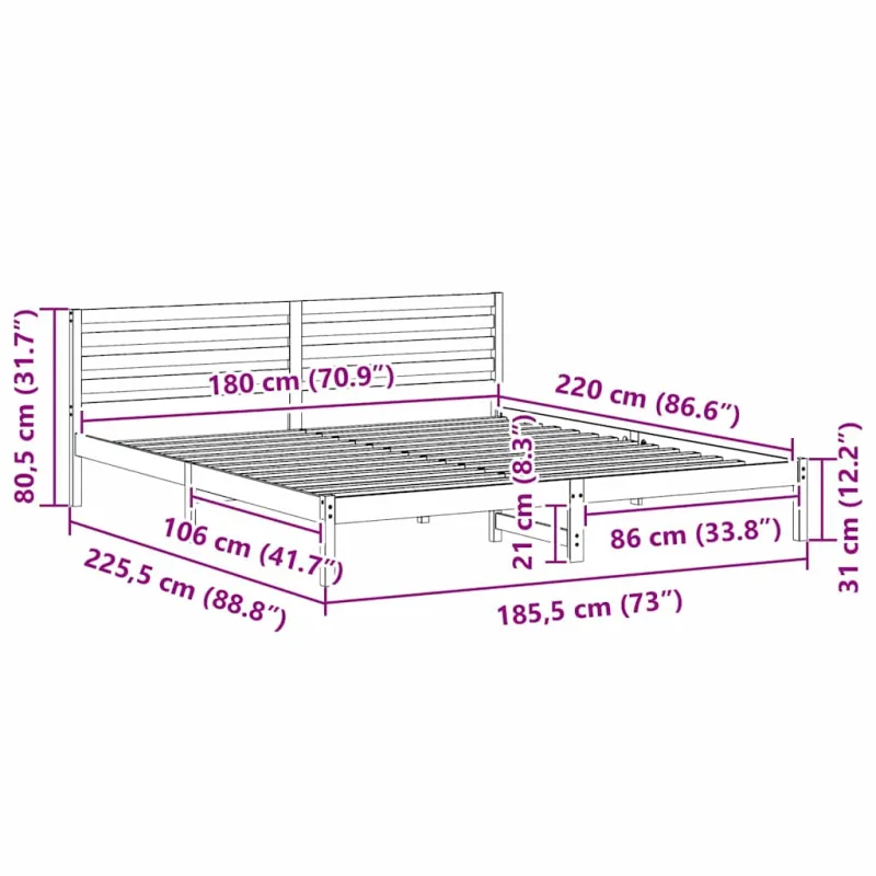 Lovos rėmas Ruda 180 x 220 cm Kietos pušies mediena