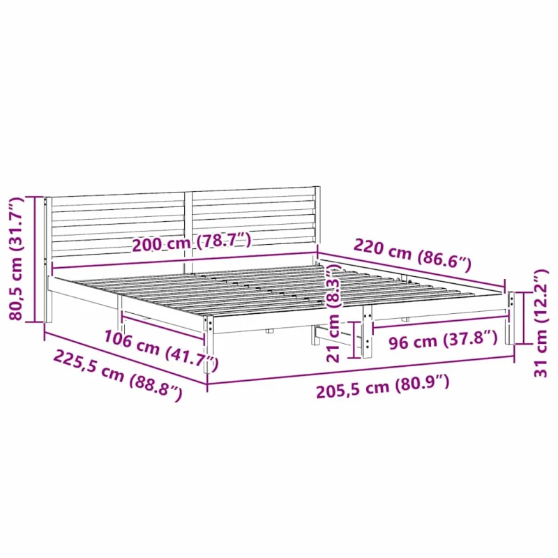 Lovos rėmas Vaško ruda 200 x 220 cm Kietos pušies mediena