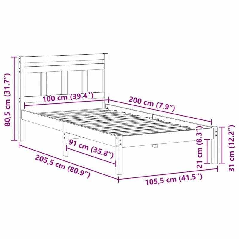 Lovos rėmas Ruda 100 x 200 cm Kietos pušies mediena