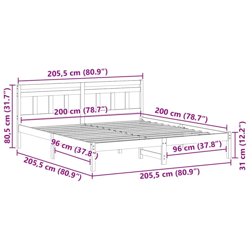 Lovos rėmas Ruda 200 x 200 cm Kietos pušies mediena