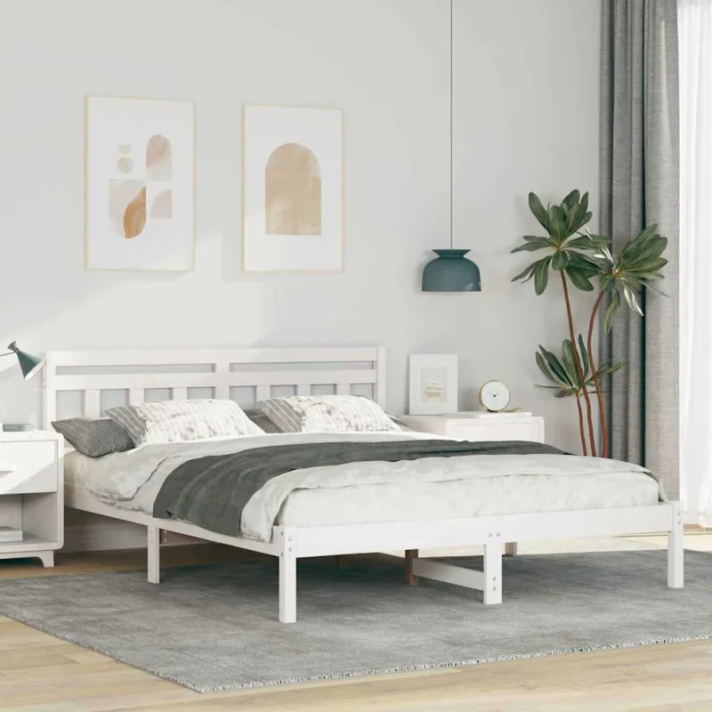 Lovos rėmas Balta 150 x 200 cm Kietos pušies mediena