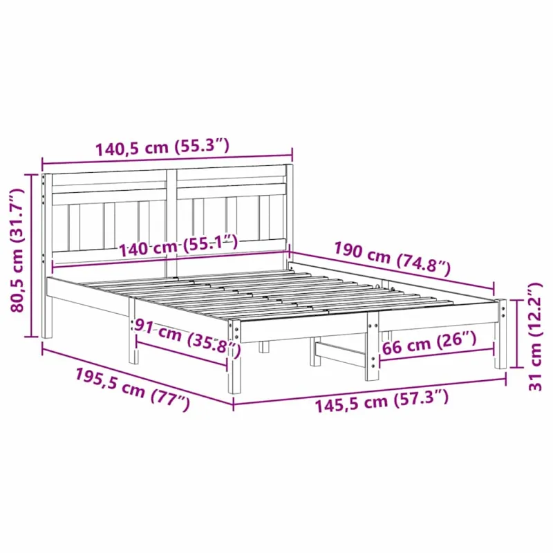 Lovos rėmas Ruda 140 x 190 cm Kietos pušies mediena