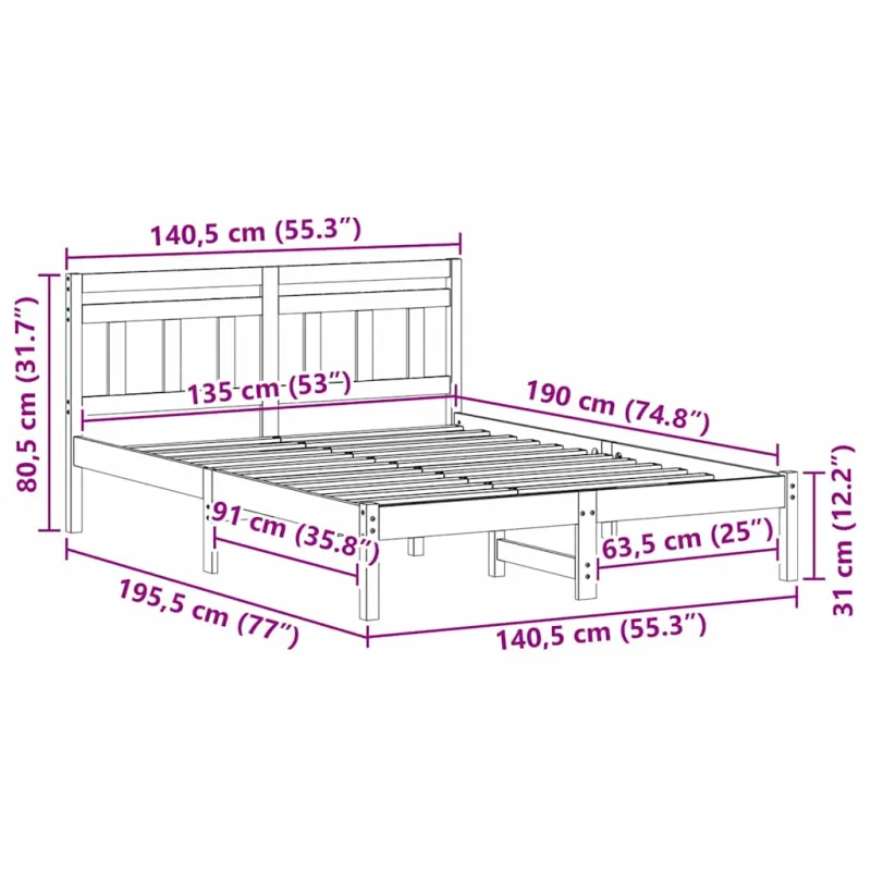 Lovos rėmas Ruda 135 x 190 cm Kietos pušies mediena
