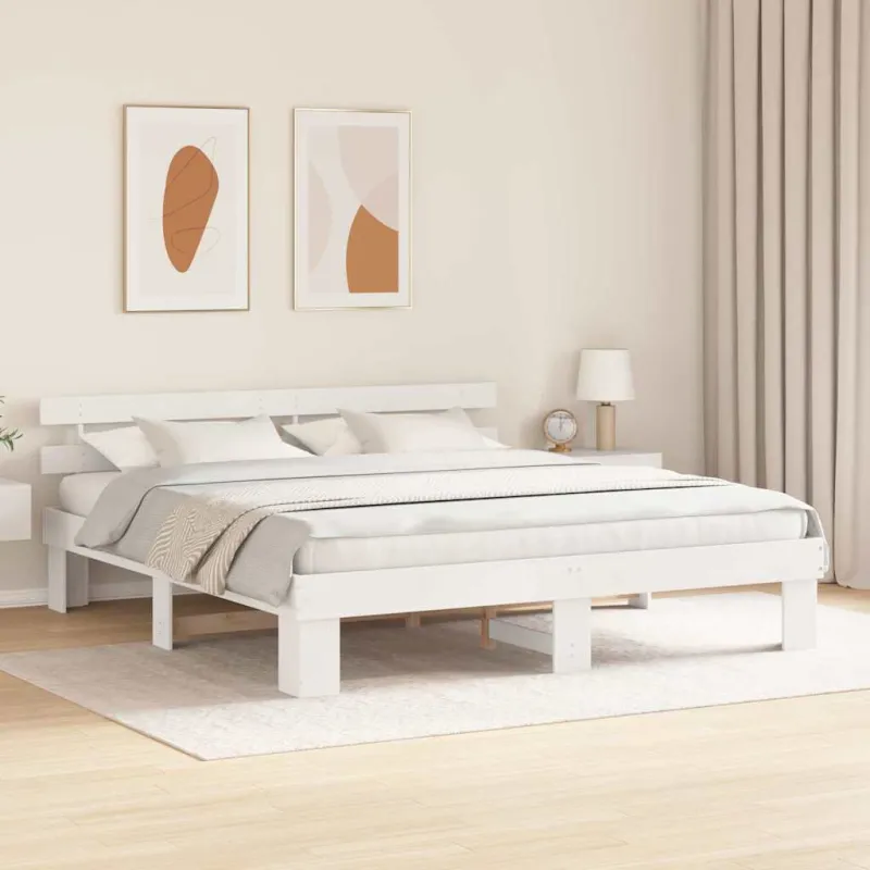 Lovos rėmas Balta 200 x 200 cm Kietos pušies mediena